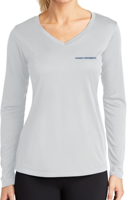 Logan Womens Performance Long Sleeve V Neck Shirt Primary Logo - ONLINE ONLY