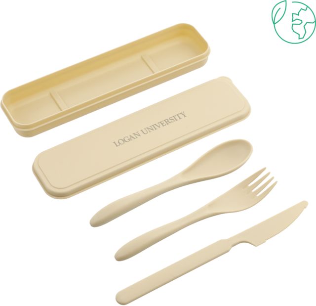 Logan Bamboo Fiber Beige Cutlery Set Primary Logo Engraved - ONLINE ONLY